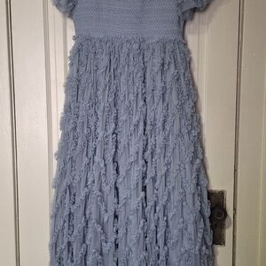 Smocked Light Blue Ruffle Maxi Dress for Girls - Formal Occasion